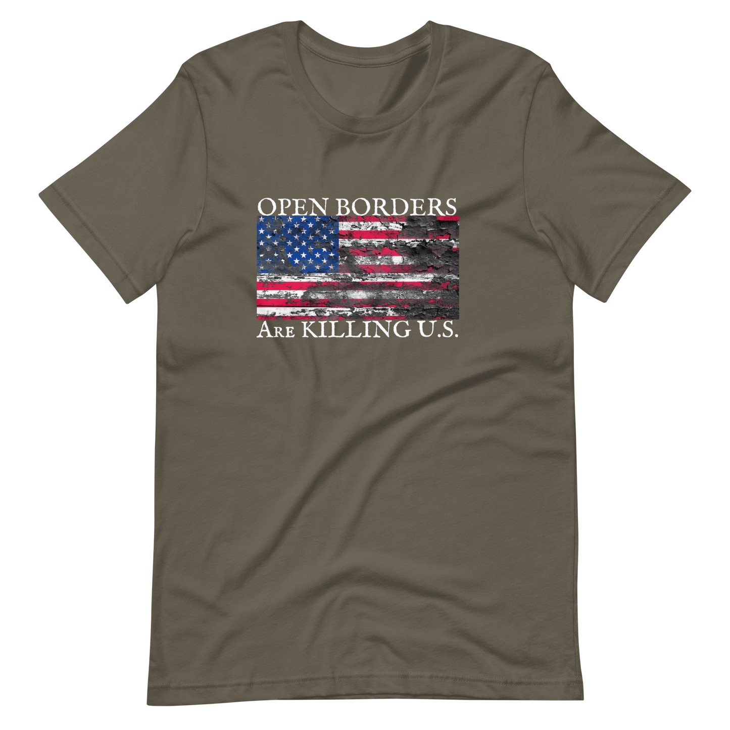 OPEN BORDERS/SOILED AMERICAN FLAG-WHITE LETTERING