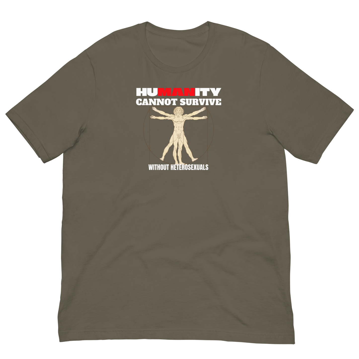 HUMANITY CAN'T SURVIVE/VITRUVIAN MAN-WHITE/RED LETTERING
