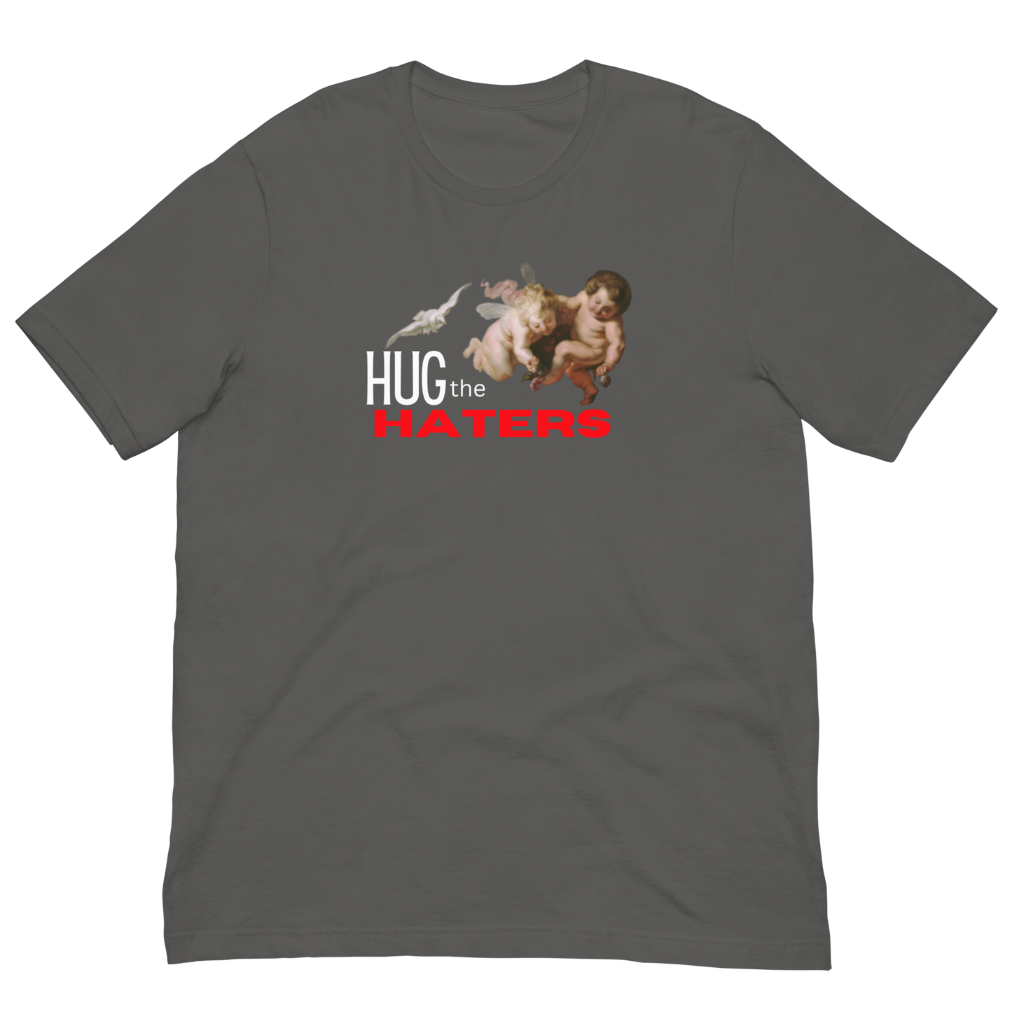 HUG THE HATERS/HAPPY ANGELS-WHITE/RED LETTERING