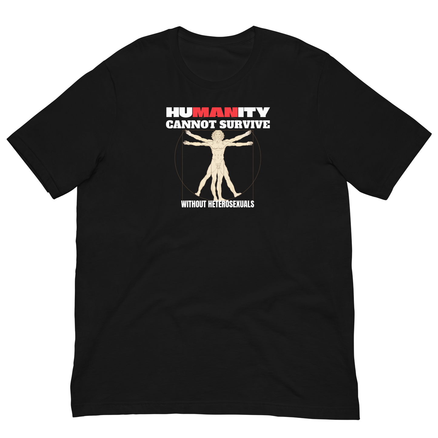HUMANITY CAN'T SURVIVE/VITRUVIAN MAN-WHITE/RED LETTERING