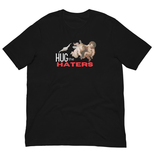HUG THE HATERS/HAPPY ANGELS-WHITE/RED LETTERING