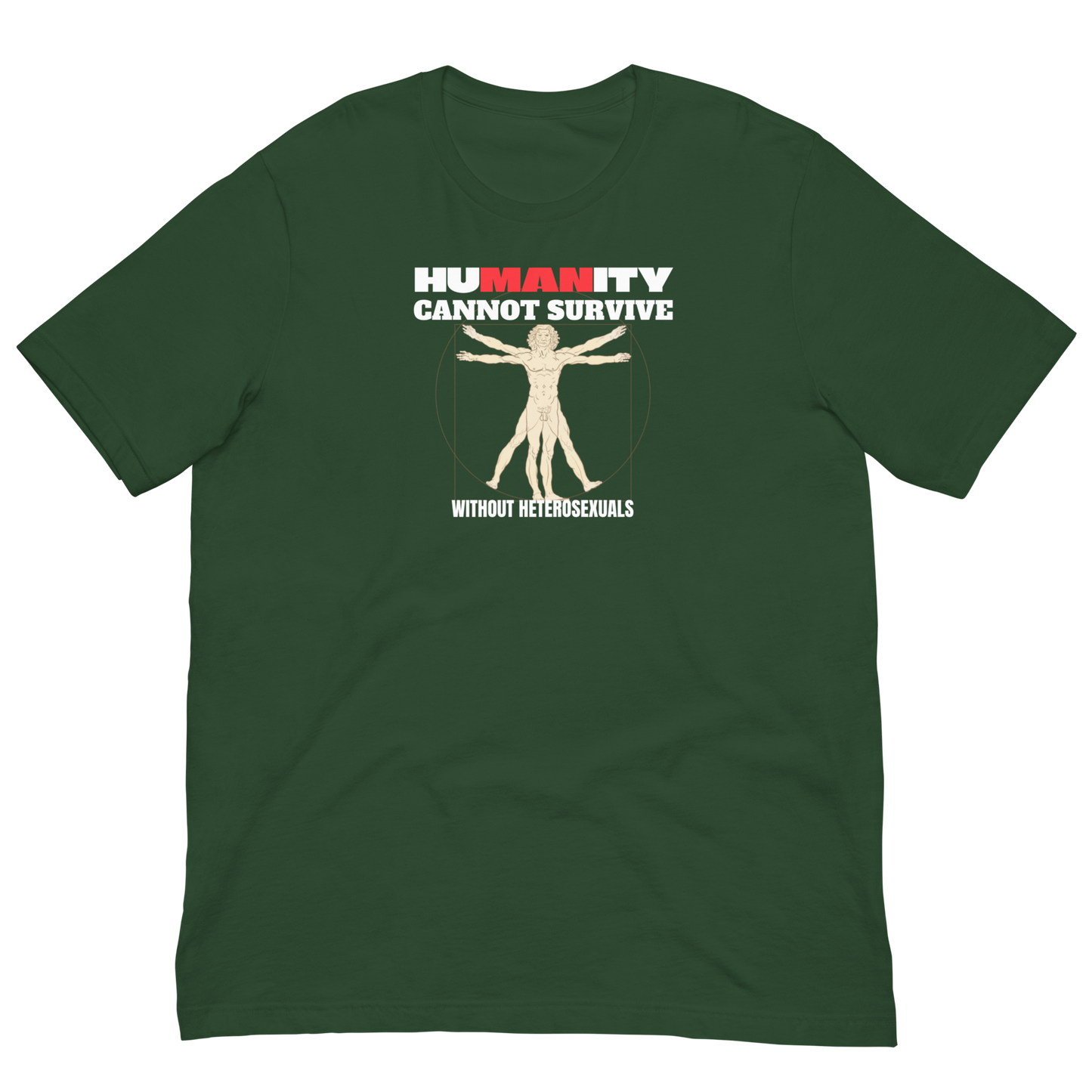 HUMANITY CAN'T SURVIVE/VITRUVIAN MAN-WHITE/RED LETTERING
