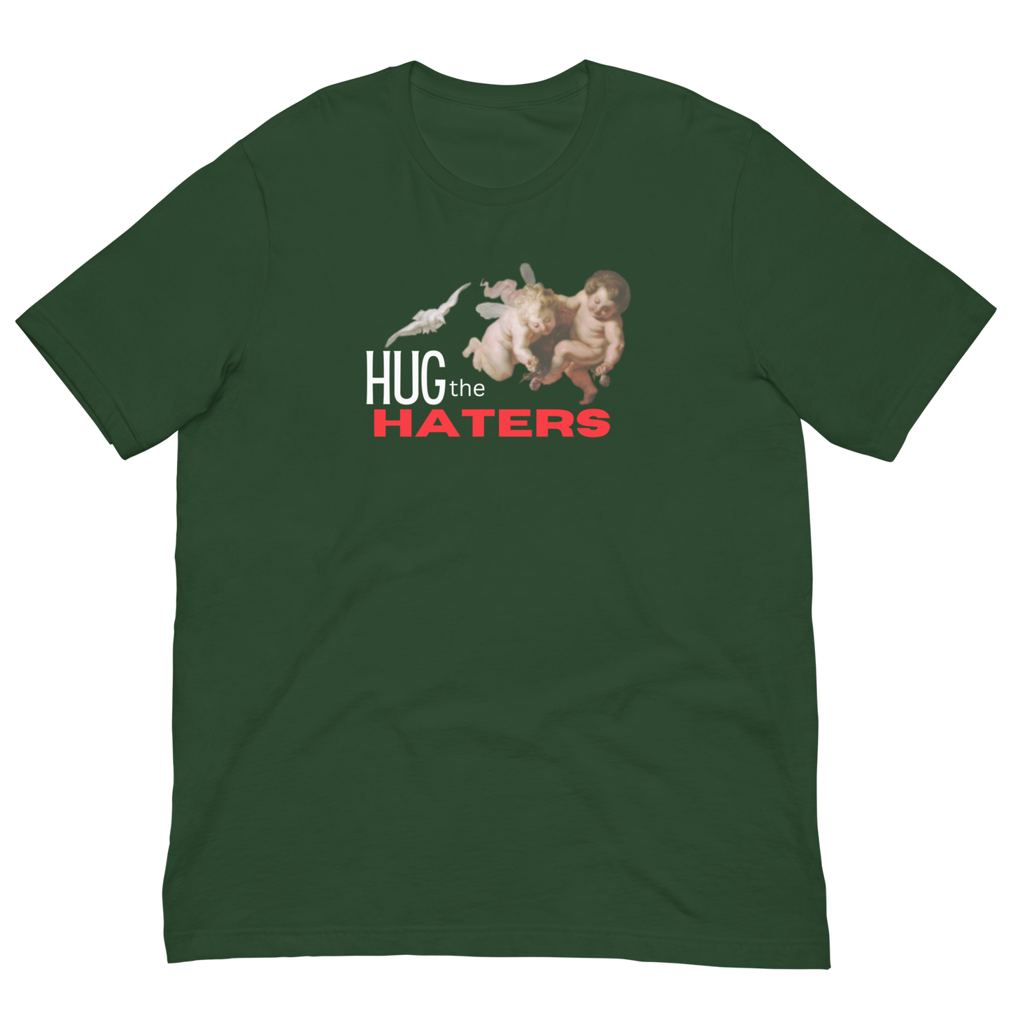 HUG THE HATERS/HAPPY ANGELS-WHITE/RED LETTERING