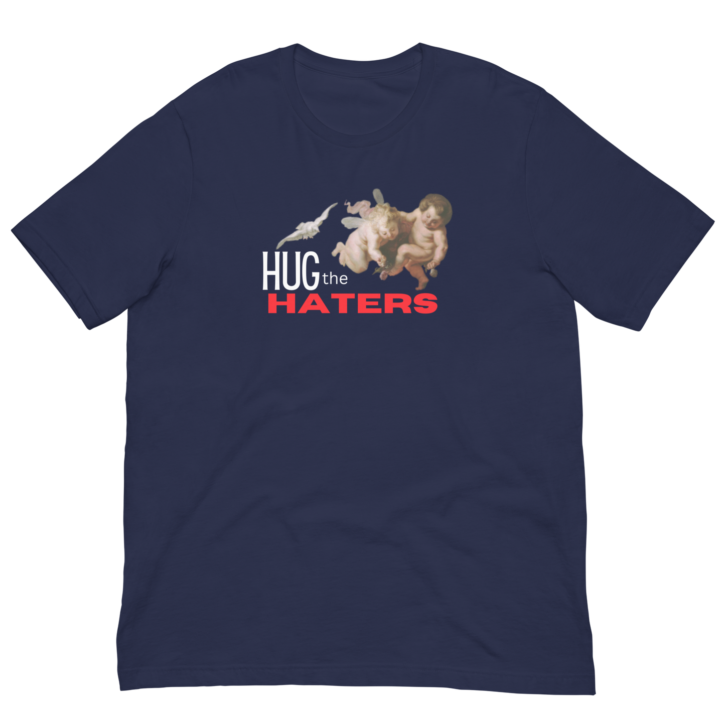 HUG THE HATERS/HAPPY ANGELS-WHITE/RED LETTERING
