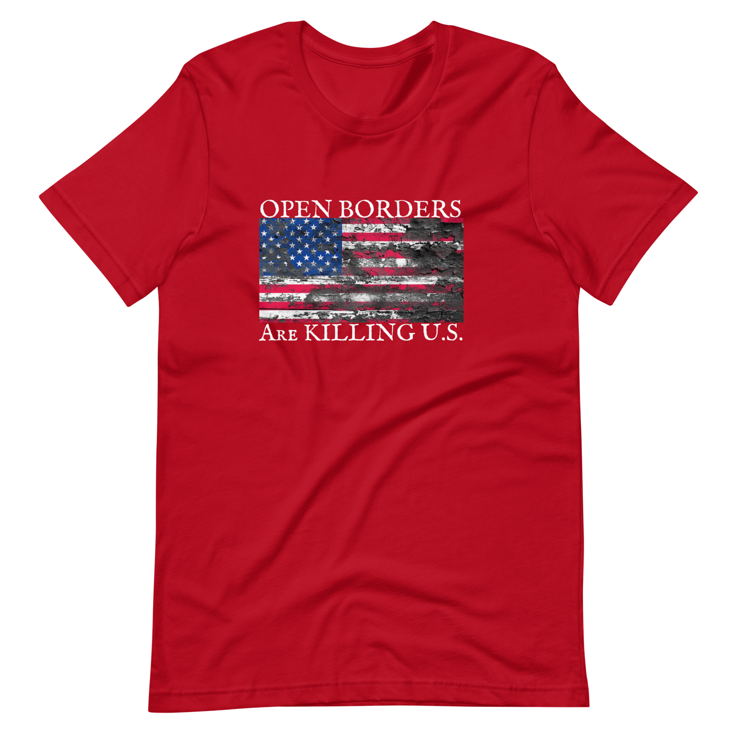 OPEN BORDERS/SOILED AMERICAN FLAG-WHITE LETTERING
