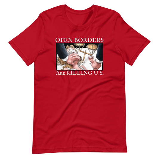 OPEN BORDERS/LADY JUSTICE-WHITE LETTERING