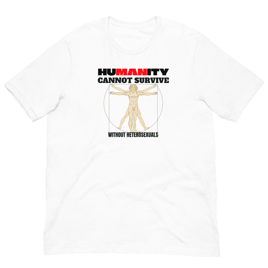 HUMANITY CAN'T SURVIVE/VITUVIAN MAN-BLACK/RED LETTERING