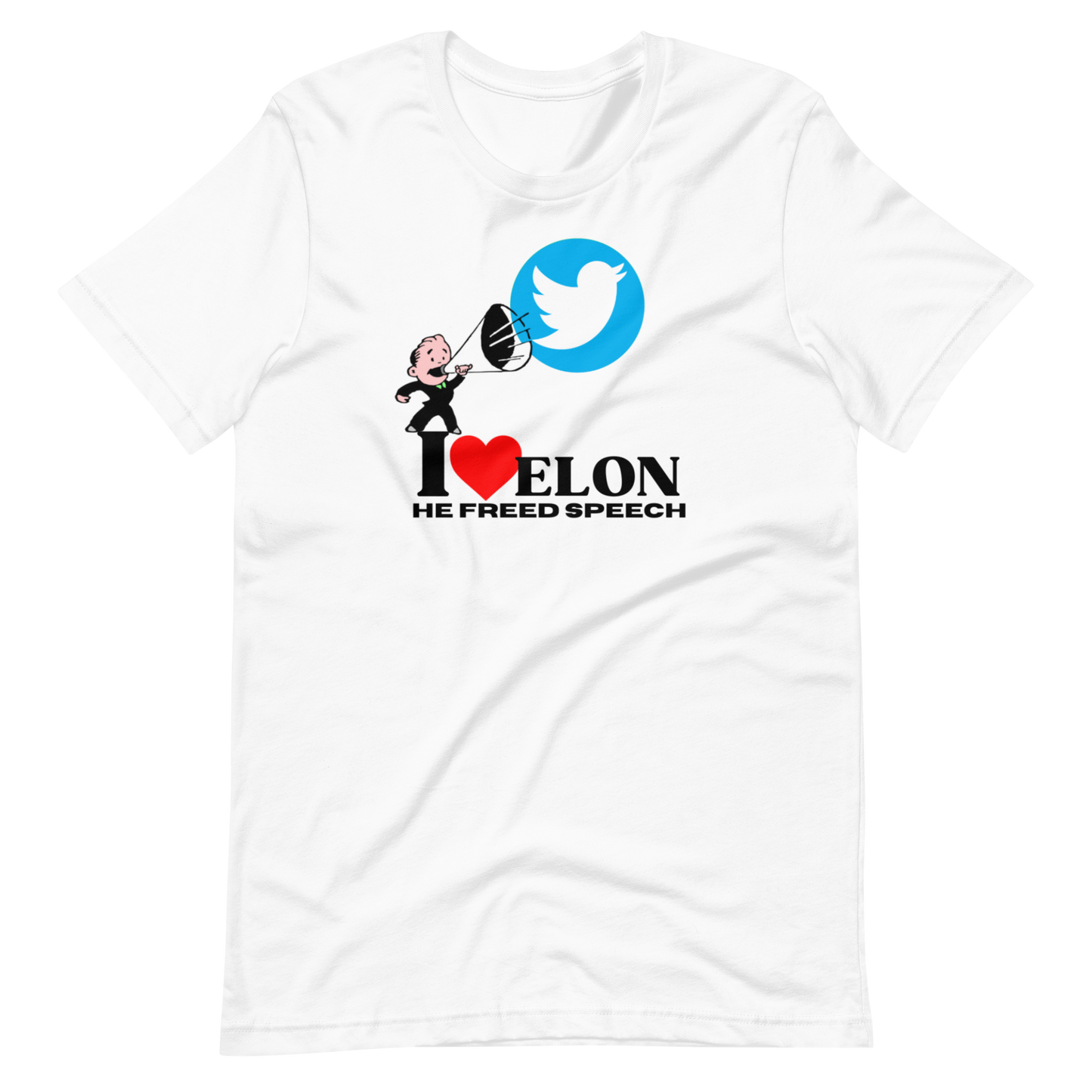 I LOVE ELON/HE FREED SPEECH-BLACK LETTERING